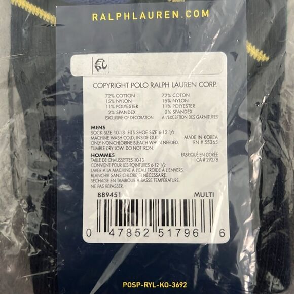 Polo by Ralph Lauren Men's Mismatch Stripes Crew Socks - Multi, Size 10-13, NWT - Picture 6 of 7